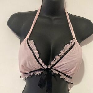 - Vintage Pink & Black Trim ruffle sheer Bra . Sexy Sheer Bralette/ Bra